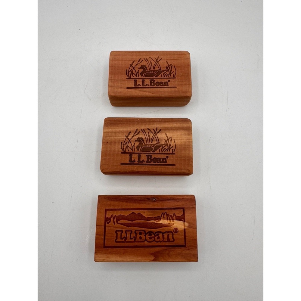 LL Bean CEDAR Wood Blocks Rare (SET of 3) Mountain Scene Vintage